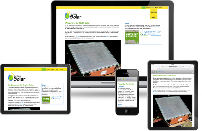 Screen shots  of the Do-Right-Solar web sites.Shows that the web site is responsive on different size screens.